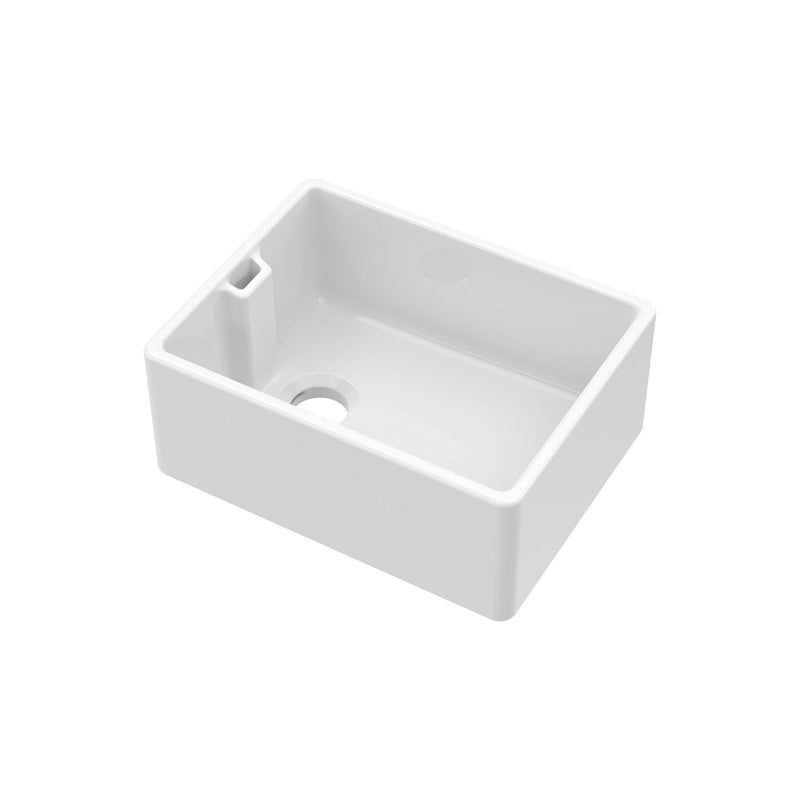 Nuie 595mm x 455mm x 254mm Fireclay White Single Bowl Belfast Sink With Offset Waste And Weir Overflow (BE10024)