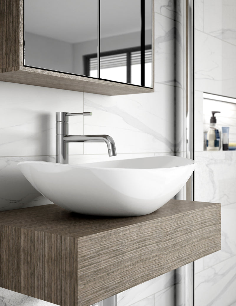 Nuie 615mm oval counter top basin on a vanity unit