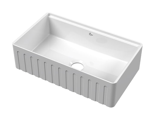 Nuie 795mm x 460mm x 220mm Fireclay White Single Bowl Fluted Butler Sink With Ledge (BUF18132)
