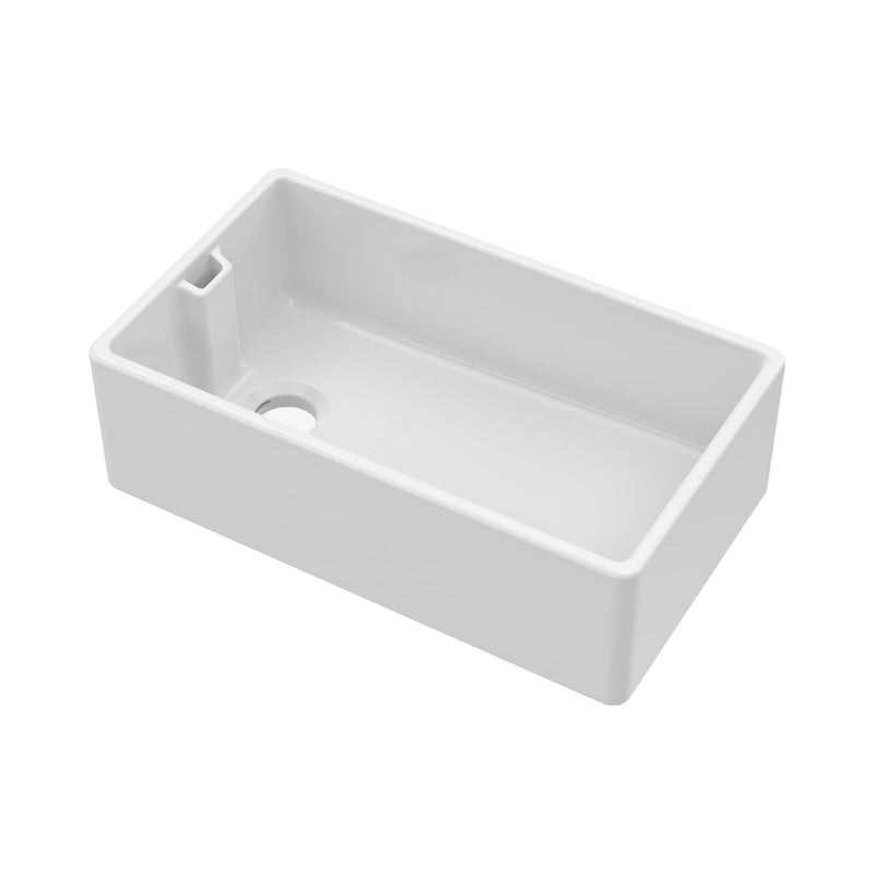 Nuie 795mm x 460mm x 245mm Fireclay White Single Bowl Belfast Sink With Offset Waste And Weir Overflow (BE10032)