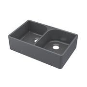 Nuie 795mm x 500mm x 220mm Fireclay Soft Black Double Bowl Butler Sink With Full Weir and Offset Waste (BU420AF32D)