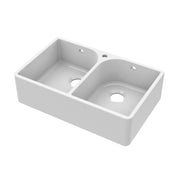 Nuie 795mm x 500mm x 220mm Fireclay White 1 Tap Hole Double Bowl Butler Sink With Full Weir And Overflow (BU131AF32D)