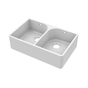 Nuie 795mm x 500mm x 220mm Fireclay White Double Bowl Butler Sink With Full Weir And Overflow (BU121AF32D)