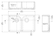 Nuie 795mm x 500mm x 220mm Fireclay White Double Bowl Butler Sink With Offset Waste And Full Weir (BU120AF32D) line drawing