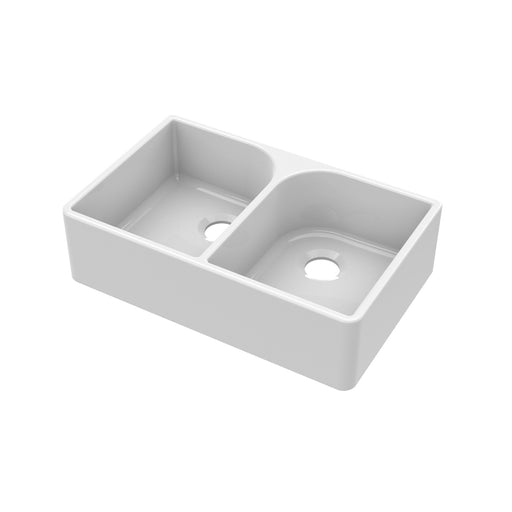 Nuie 795mm x 500mm x 220mm Fireclay White Double Bowl Butler Sink With Offset Waste And Full Weir (BU120AF32D)
