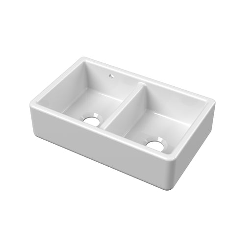 Nuie 795mm x 500mm x 220mm Fireclay White Double Bowl Traditional Thick Walled Butler Sink (BU171AS32D)