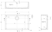 Nuie 795mm x 500mm x 220mm Fireclay White Single Bowl Butler Sink With Offset Waste And Overflow (BU10132) line drawing