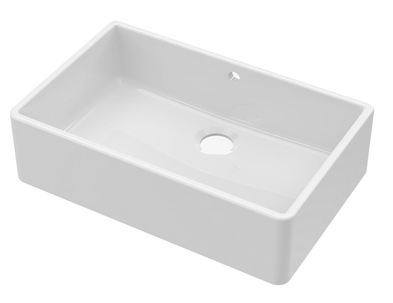 Nuie 795mm x 500mm x 220mm Fireclay White Single Bowl Butler Sink With Offset Waste And Overflow (BU10132)