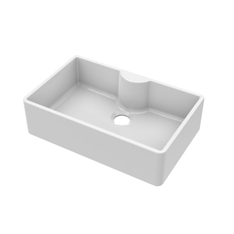 Nuie 795mm x 500mm x 220mm Fireclay White Single Bowl Butler Sink With Offset Waste And Tap Ledge (BU12032)