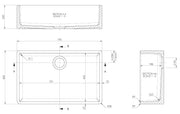 Nuie 795mm x 500mm x 220mm Fireclay White Single Bowl Butler Sink With Offset Waste (BU10032) line drawing