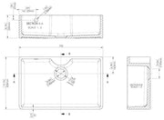 Nuie 795mm x 500mm x 220mm Fireclay White Single Bowl Butler Sink With Tap Ledge And Overflow (BU12132) line drawing