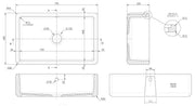 Nuie 795mm x 500mm x 220mm Fireclay White Single Bowl Traditional Thick Walled Butler Sink (BU17132) line drawing