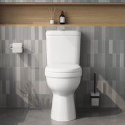 Nuie 860mm comfort height close coupled toilet in a contemporary bathroom