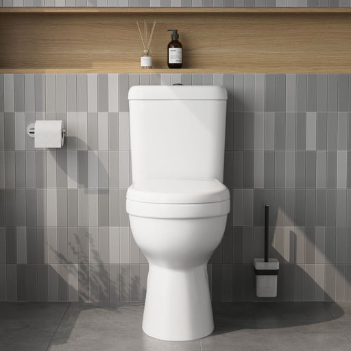 Nuie 860mm comfort height close coupled toilet in a contemporary bathroom