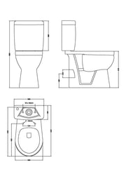 Nuie 860mm comfort height close coupled toilet line drawing with dimensions