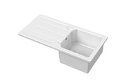 Nuie 865mm x 435mm Fireclay White Single Bowl Compact Countertop Drainer Sink (CT11TC865)