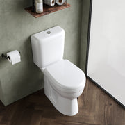 Nuie 870mm comfort height close coupled toilet lifestyle view