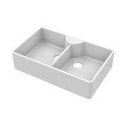 Nuie 895mm x 550mm x 220mm Fireclay White Double Bowl Butler Sink With Stepped Weir And Tap Ledge (BU120AS36D)