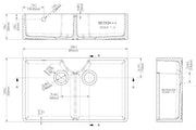 Nuie 895mm x 550mm x 220mm Fireclay White Double Bowl Butler Sink With Stepped Weir And Tap Ledge (BU121AS36D) line drawing