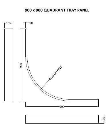 Nuie 900 x 900mm Grey Slate Shower Tray Leg Set & Plinth Kit (TR71B) line drawing