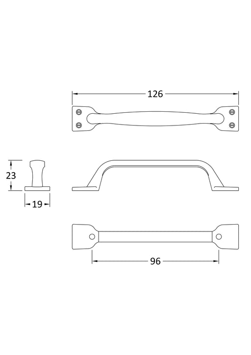 Nuie 96mm Furniture Handle Satin Nickel (H183) line drawing