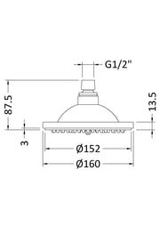 Nuie Chrome Fixed Shower Head dimensions line drawing