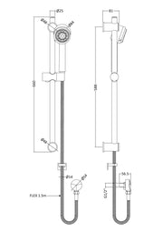 Nuie Chrome Shower Slide Rail Kit dimensions line drawing