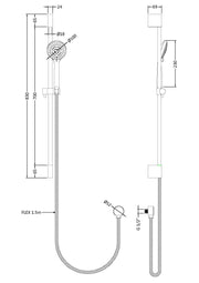 Nuie Chrome Slimline Shower Slide Rail Kit dimensions line drawing