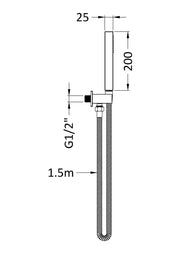 Nuie Chrome Square Shower Handset Kit dimensions line drawing