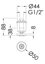 Nuie Chrome Round Body Jet dimensions line drawing