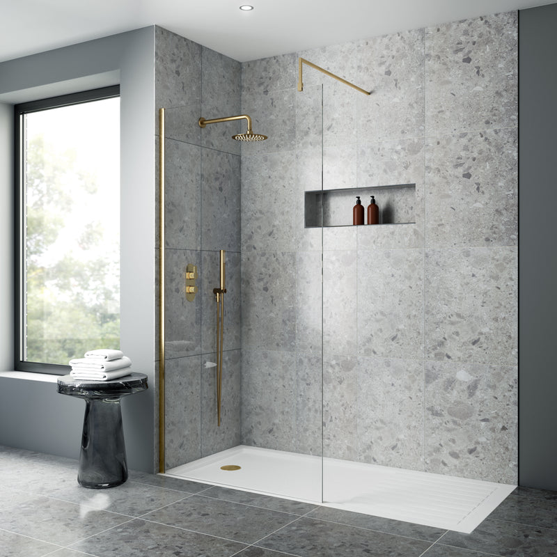 Nuie Brushed Brass Round Fixed Shower Head lifestyle image