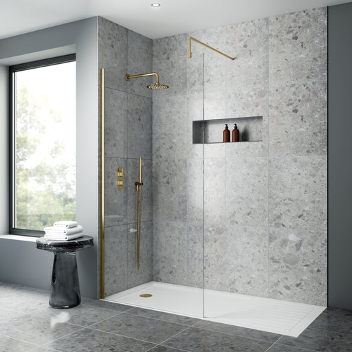 Nuie Brushed Brass Round Fixed Shower Head lifestyle image