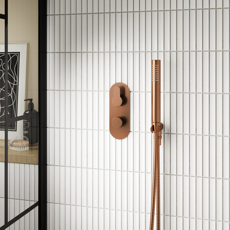 Nuie Brushed Brass Round Shower Handset Kit lifestyle image