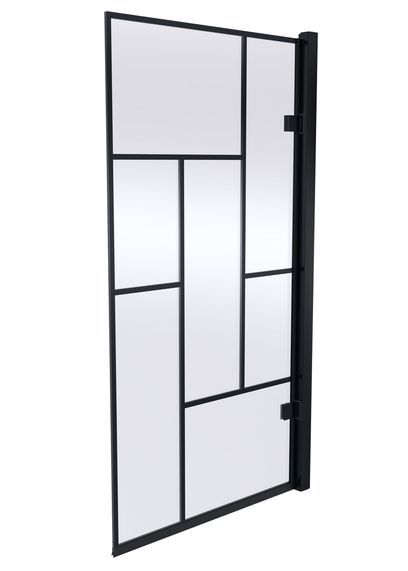 Nuie Abstract Square Hinged Bath Screen 800mm Matt Black
