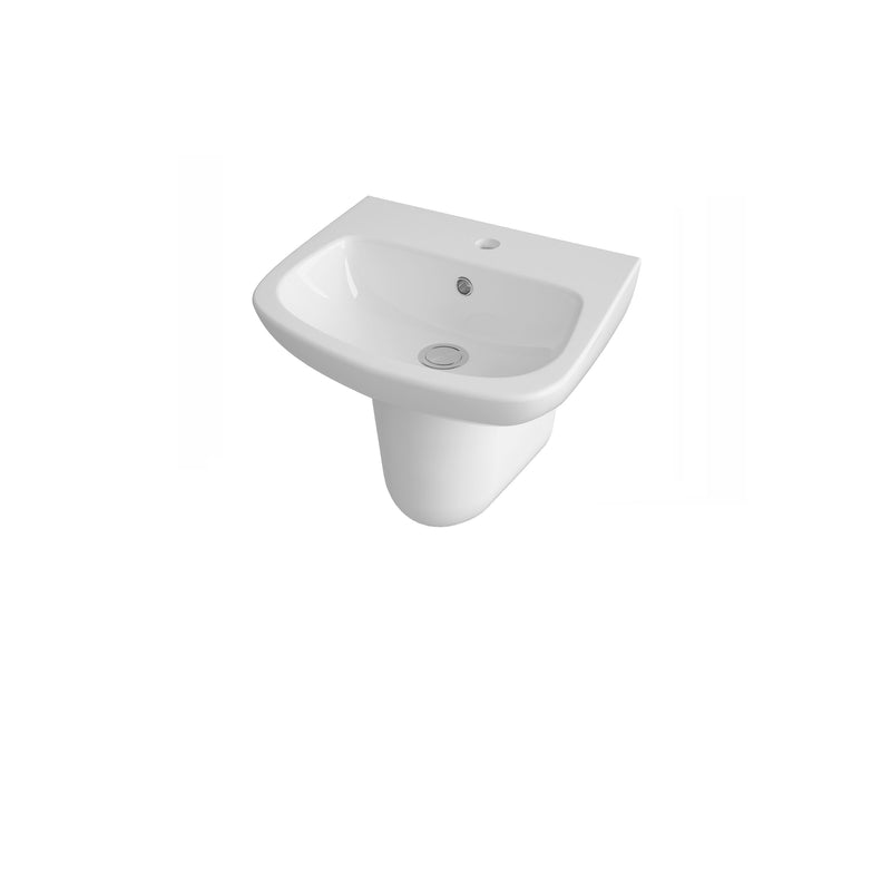 Nuie Ambrose 450mm 1 tap hole ceramic basin and semi pedestal in white