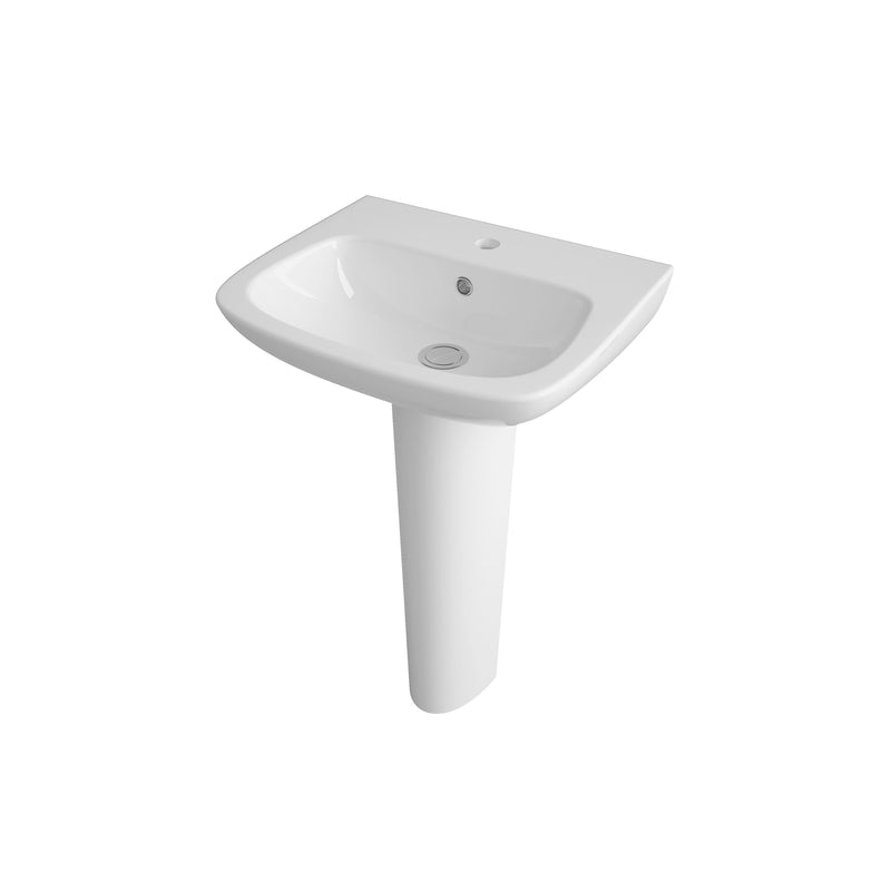 Nuie Ambrose 500mm 1 tap hole ceramic basin and full pedestal in white