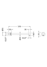 Nuie Chrome Wall-Mounted Shower Arm dimensions line drawing