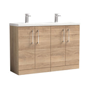 Nuie Arno 1200mm Floor Standing double vanity - 4 Door (Ceramic Basin) Bleached Oak