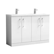 Nuie Arno 1200mm Floor Standing double vanity - 4 Door (Ceramic Basin) Gloss White