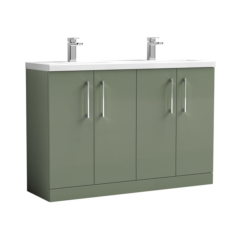 Nuie Arno 1200mm Floor Standing double vanity - 4 Door (Ceramic Basin) Satin Green