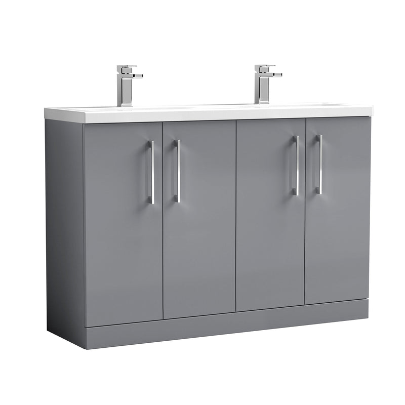 Nuie Arno 1200mm Floor Standing double vanity - 4 Door (Ceramic Basin) Satin Grey