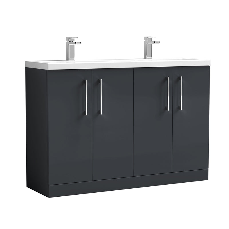 Nuie Arno 1200mm Floor Standing double vanity - 4 Door (Ceramic Basin) Soft Black