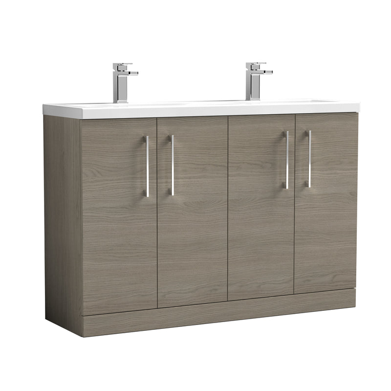 Nuie Arno 1200mm Floor Standing double vanity - 4 Door (Ceramic Basin) Solace Oak