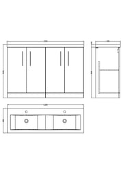 Nuie Arno 1200mm Floor Standing double vanity - 4 Door - dimensioned line drawing