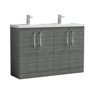 Nuie Arno 1200mm Floor Standing double vanity - 4 Door (Polymarble Basin) Anthracite Woodgrain