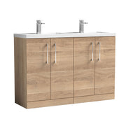 Nuie Arno 1200mm Floor Standing double vanity - 4 Door (Polymarble Basin) Bleached Oak