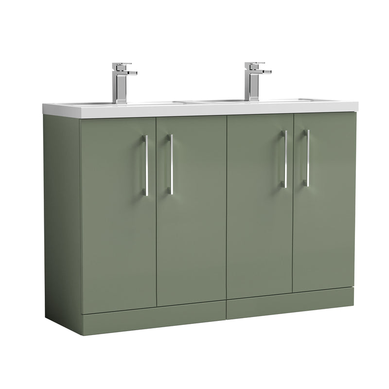 Nuie Arno 1200mm Floor Standing double vanity - 4 Door (Polymarble Basin) Satin Green