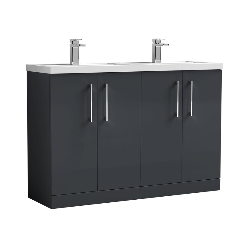 Nuie Arno 1200mm Floor Standing double vanity - 4 Door (Polymarble Basin) Soft Black