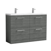 Nuie Arno 1200mm Floor Standing double vanity - 4 Drawer (Ceramic Basin) Anthracite Woodgrain