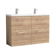 Nuie Arno 1200mm Floor Standing double vanity - 4 Drawer (Ceramic Basin) Bleached Oak